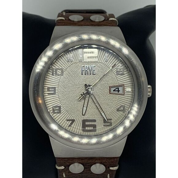 FRYE FR00004-02 Men's Brown Leather Analog Cream Dial Quartz Wrist Watch LW8 - Picture 2 of 12